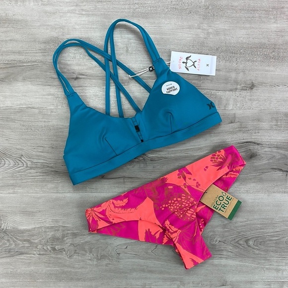 ☀️HURLEY☀️ VOLCOM ☀️MAX SCOOP BIKINI TOP PALM FUN DAY cheeky bikini set - Picture 2 of 16